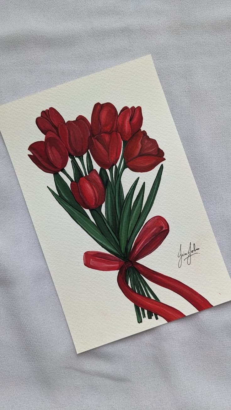 Vibrant Red Tulip Bouquet with Ribbon