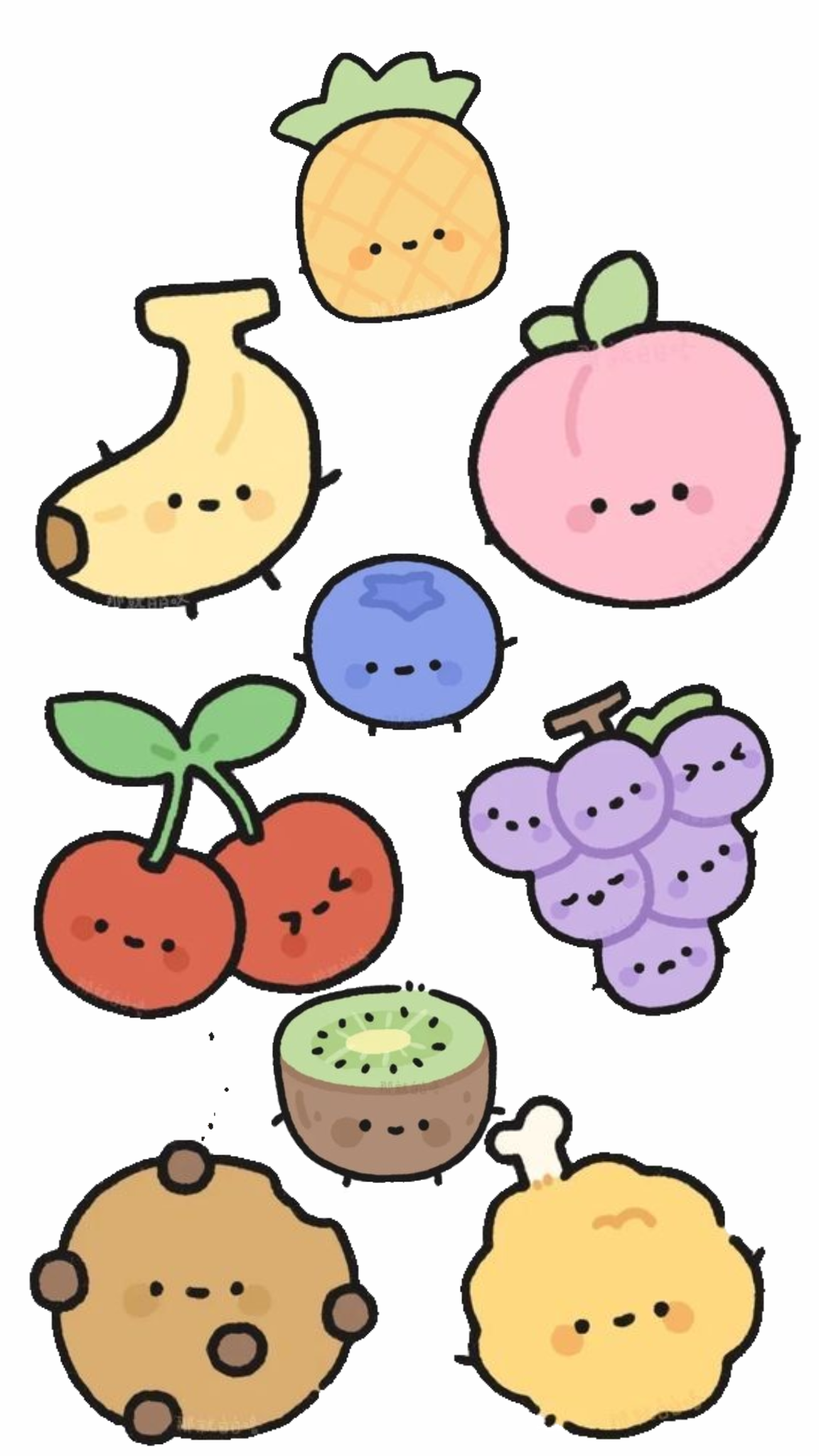 Adorable Fruits and Treats with Cute Faces