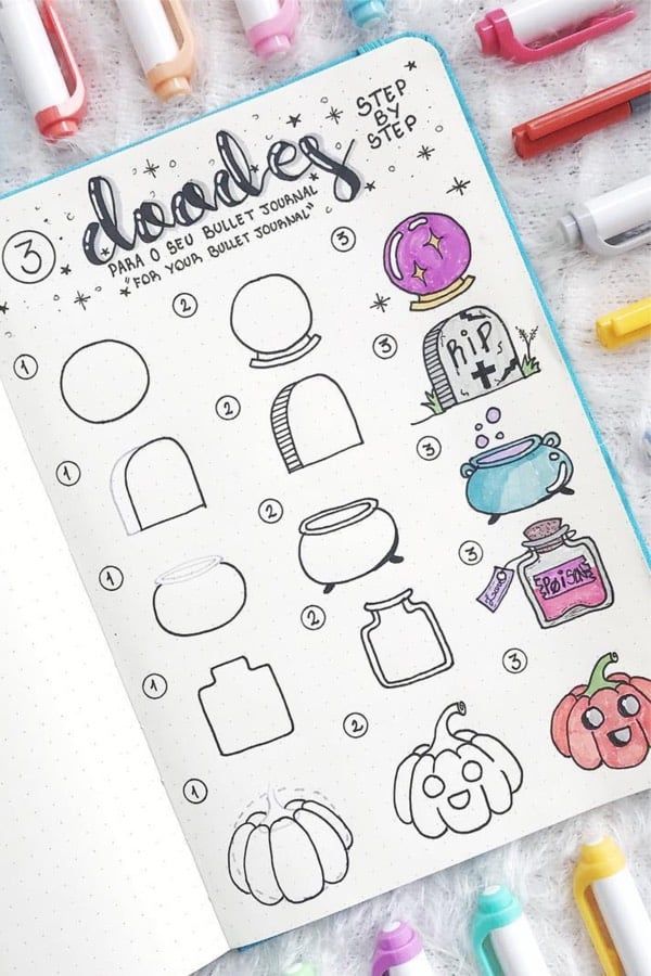 Doodles to Draw: Adorable Halloween-themed Potion Bottles and Pumpkins