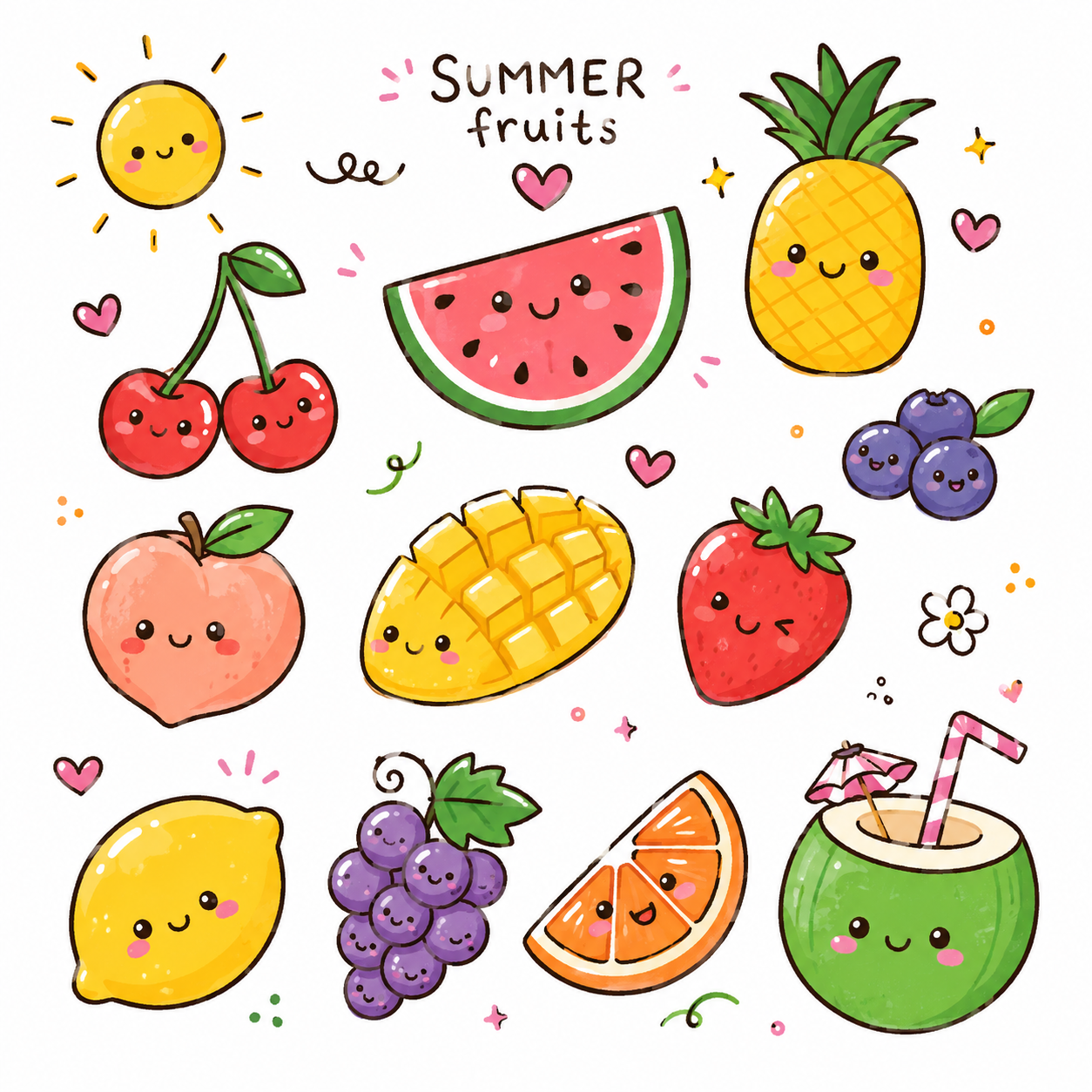 Adorable Summer Fruits with Cute Faces