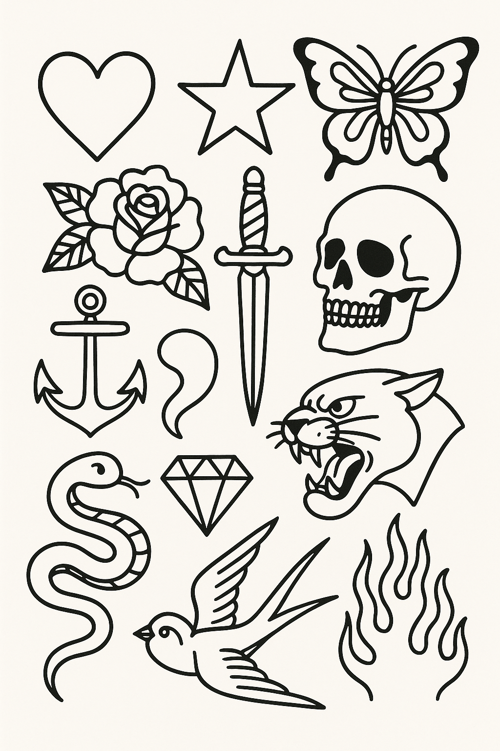 Classic Tattoo-Inspired Designs with Hearts, Skulls, and More