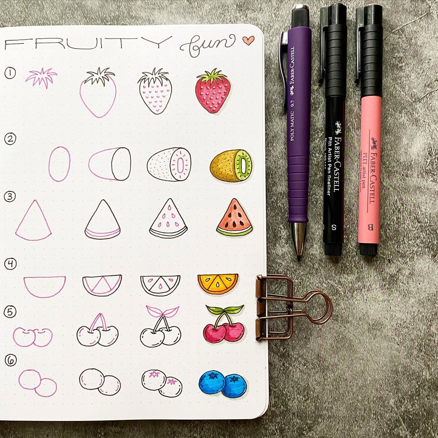 Fun and Fruity Sketches of Strawberries, Watermelons, and More