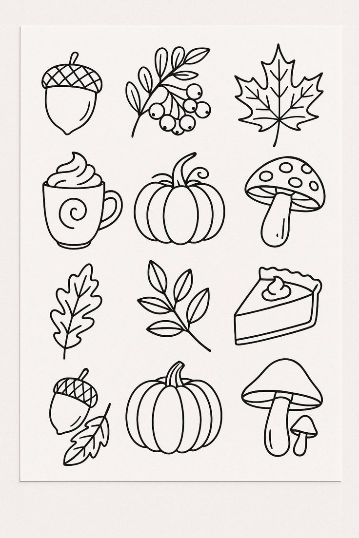 Fun Fall Icons like Acorns, Pumpkins, and Leaves