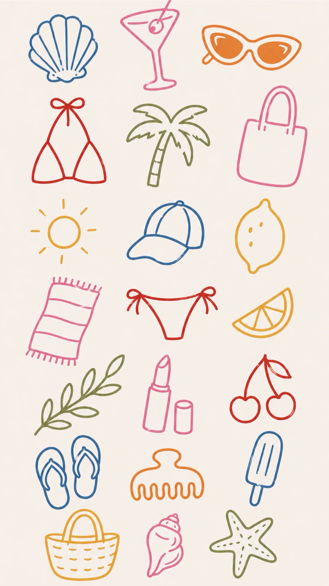 Doodles to Draw: Fun Summer Icons like Suns and Swimsuits