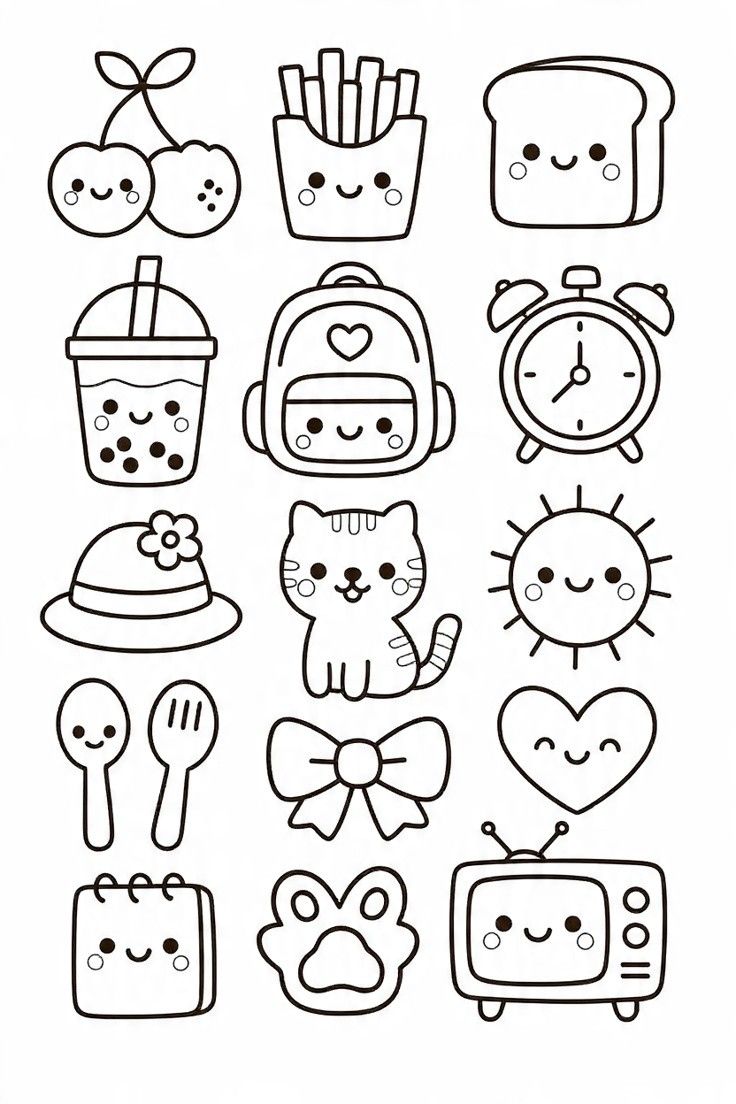 Kawaii Food and Fun Objects with Smiley Faces
