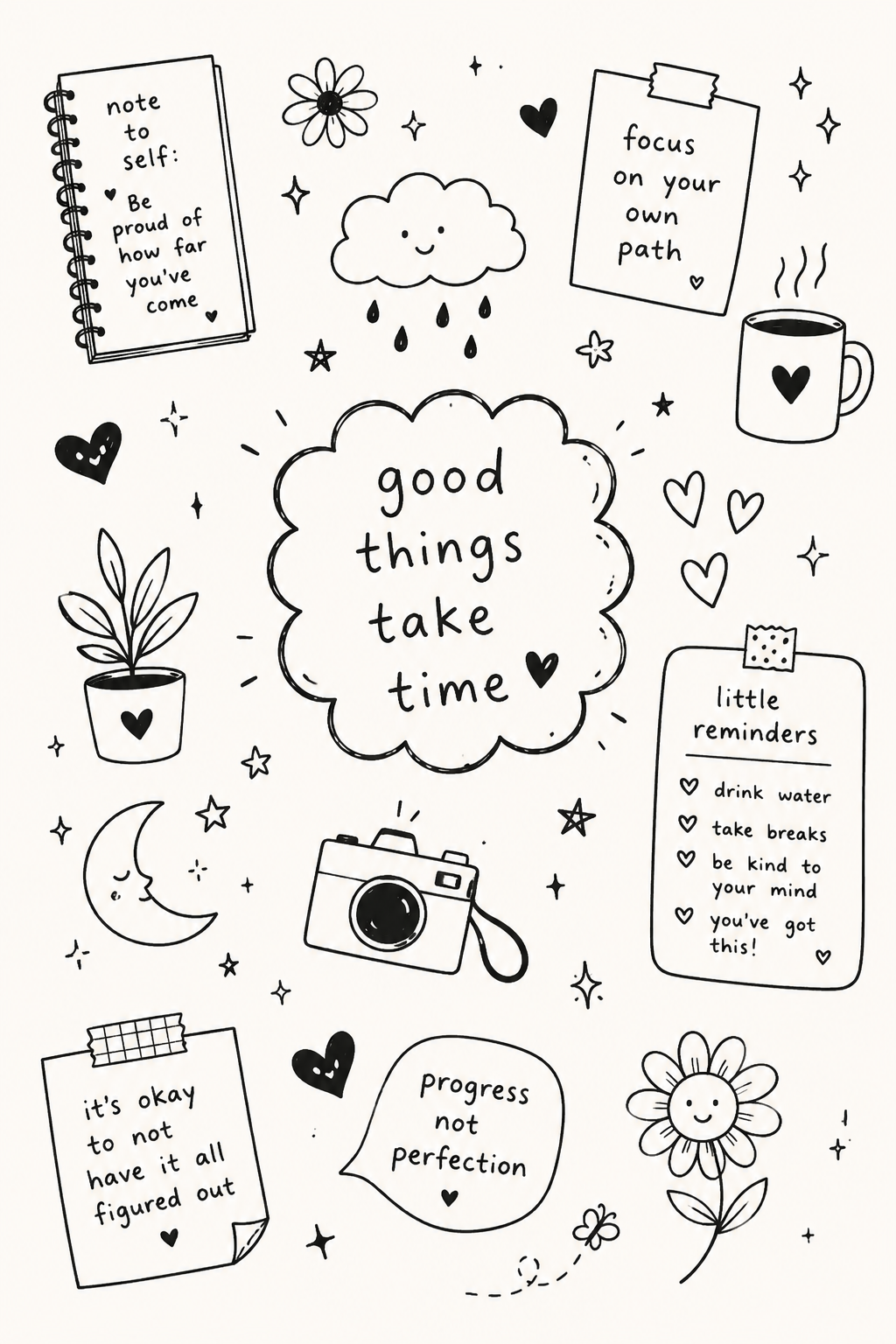 Motivational Quotes and Cute Illustrations