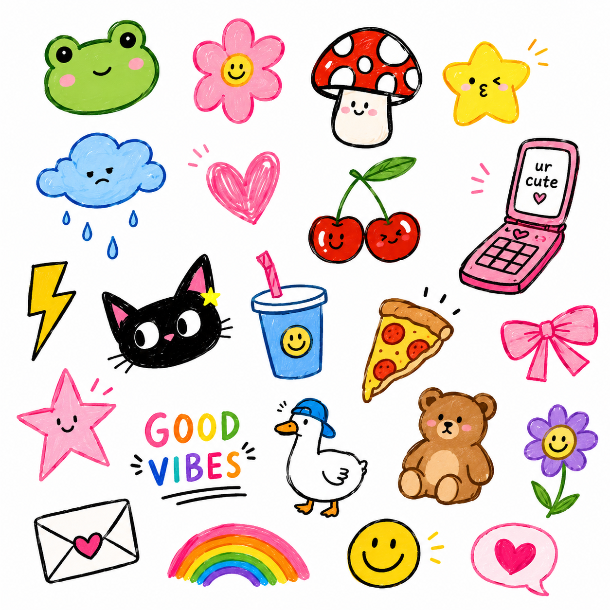 Whimsical Collection of Cute Icons and Symbols
