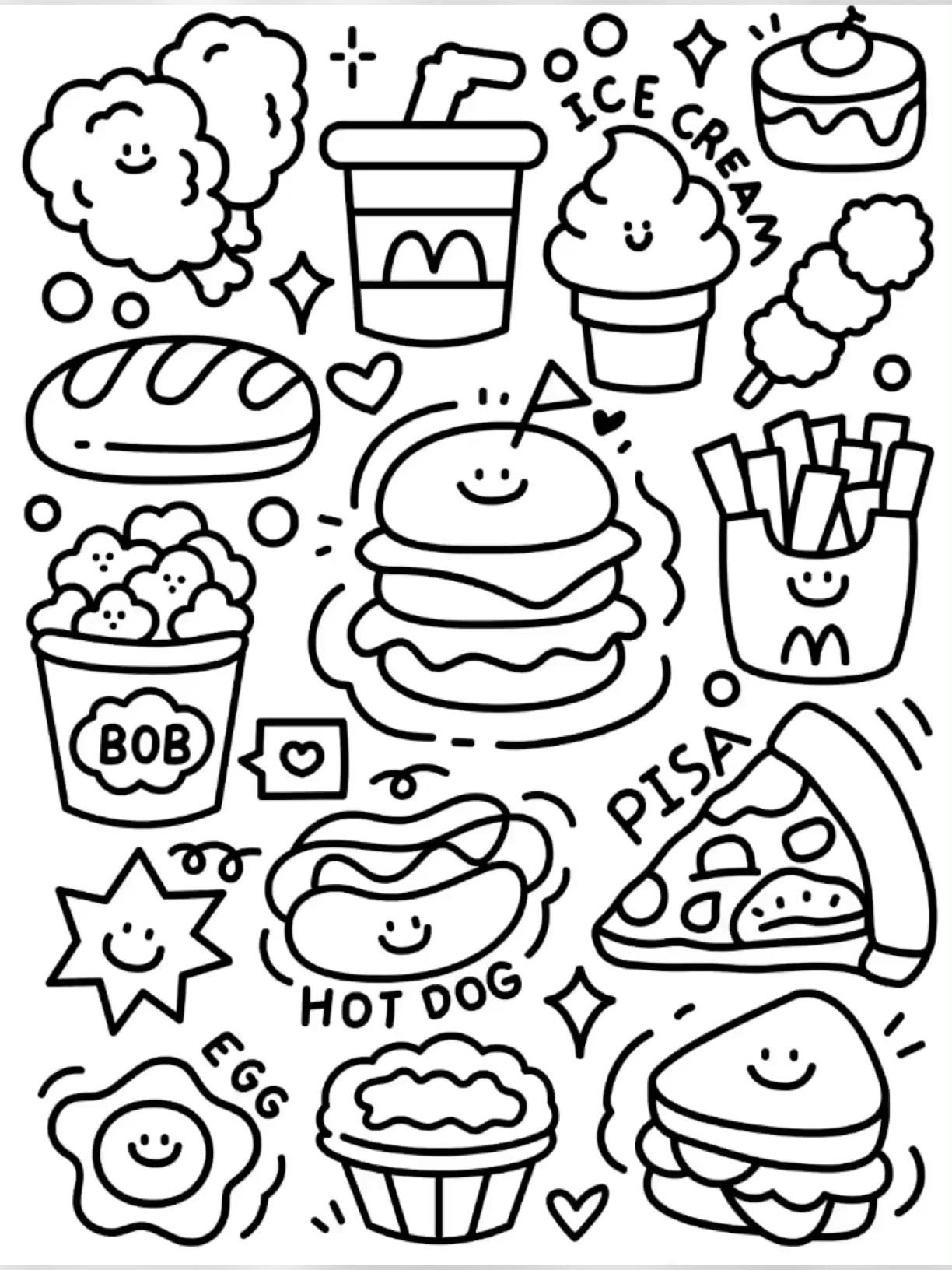 Whimsical Kawaii Food Characters with Smiley Faces