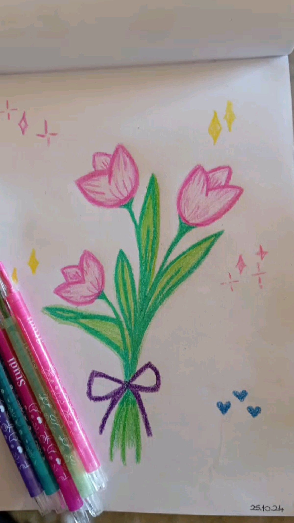 Adorable Bouquet of Pink Tulips with Ribbon