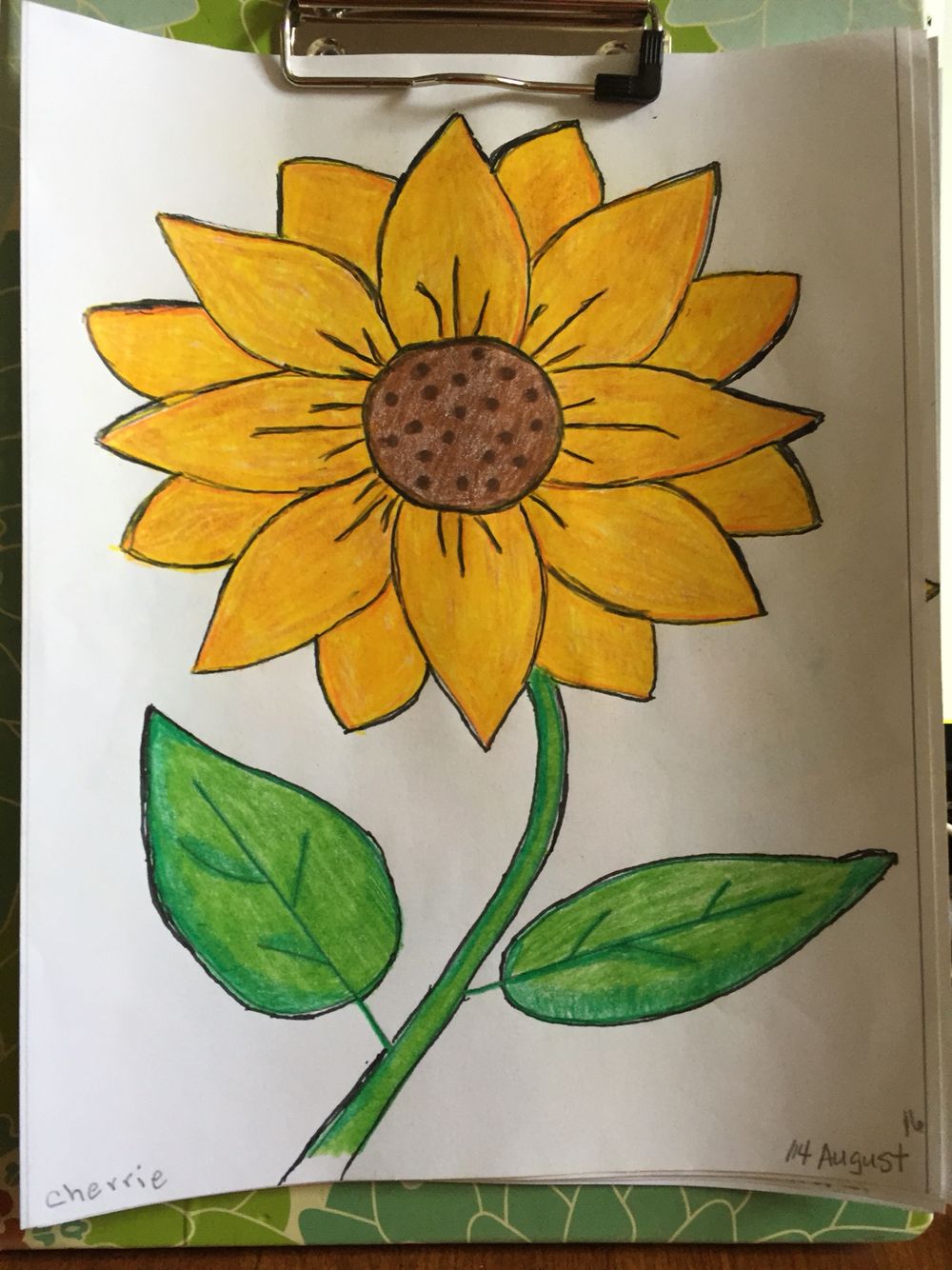 Bright Sunflower with Leaves