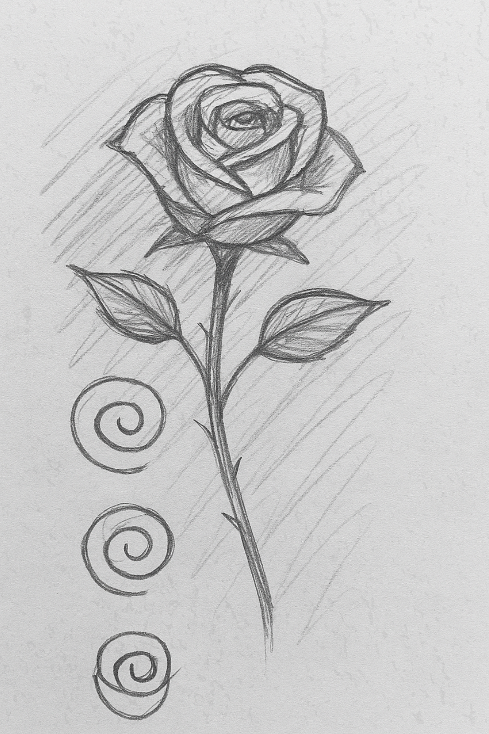 Classic Sketch of a Rose with Swirls