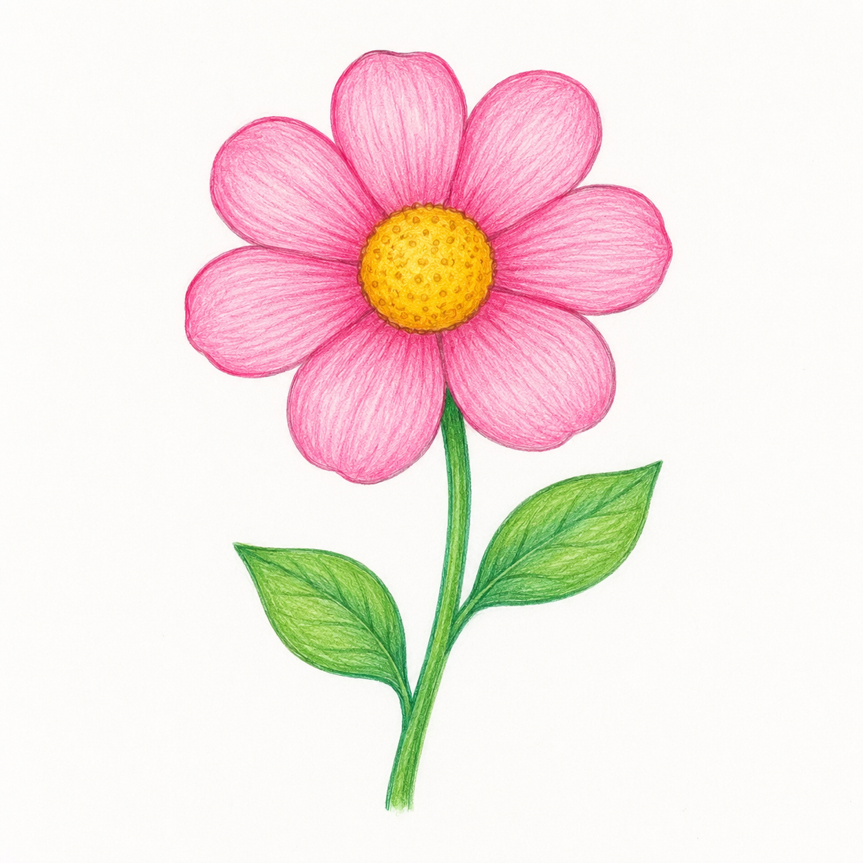 Cute Pink Flower with Green Leaves
