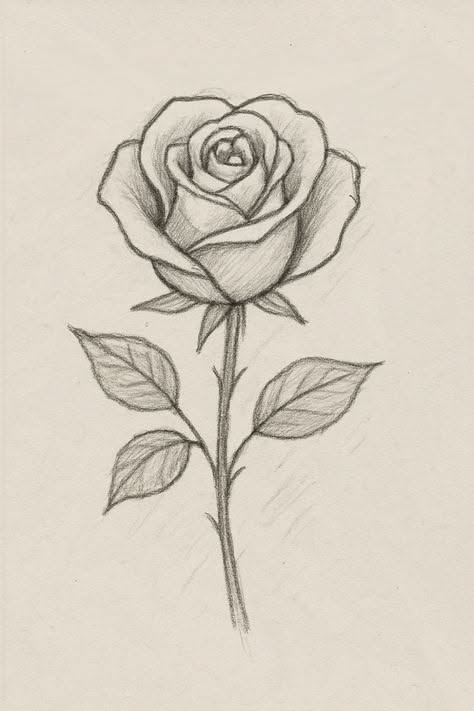 Elegant Sketch of a Rose with Leaves