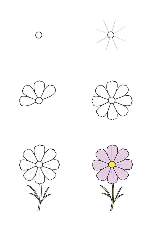 Simple Blossom with Petals and Stem