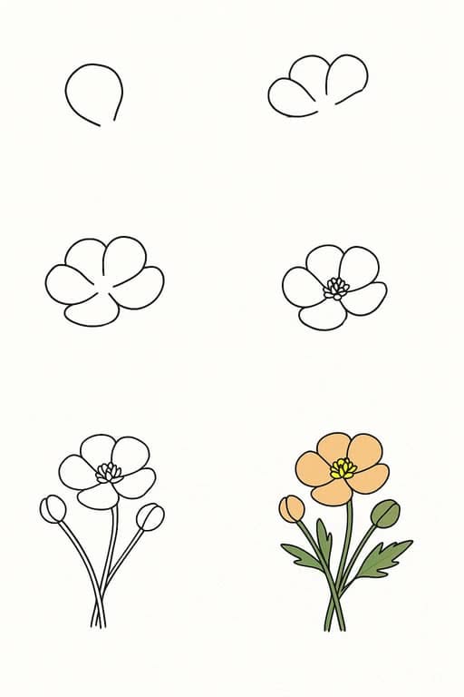 Simple Buttercup Flower Step by Step