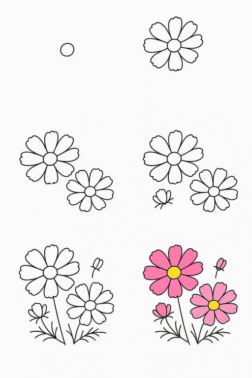 Simple Cosmos Flower with Buds