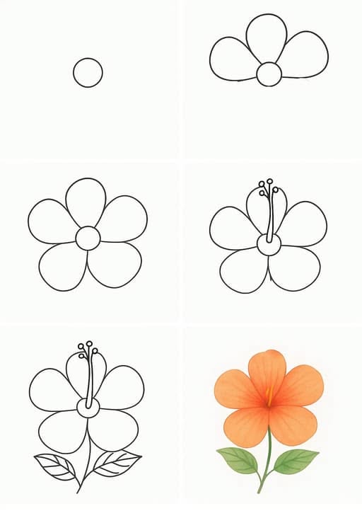 Simple Five-Petal Flower with Leaf