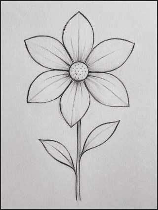 Simple Five-Petal Flower with Stem