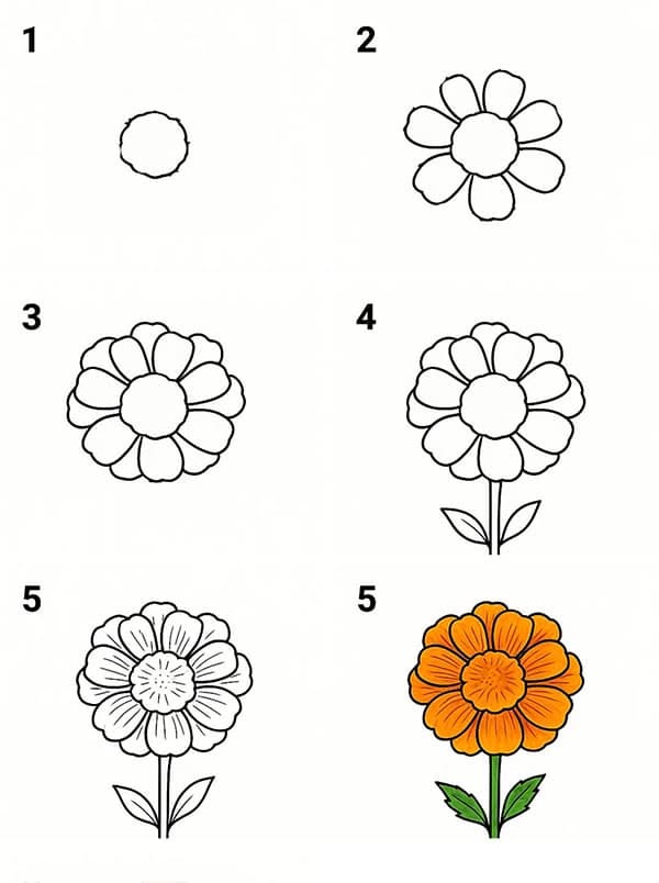 Simple Flower with Petals and Stem