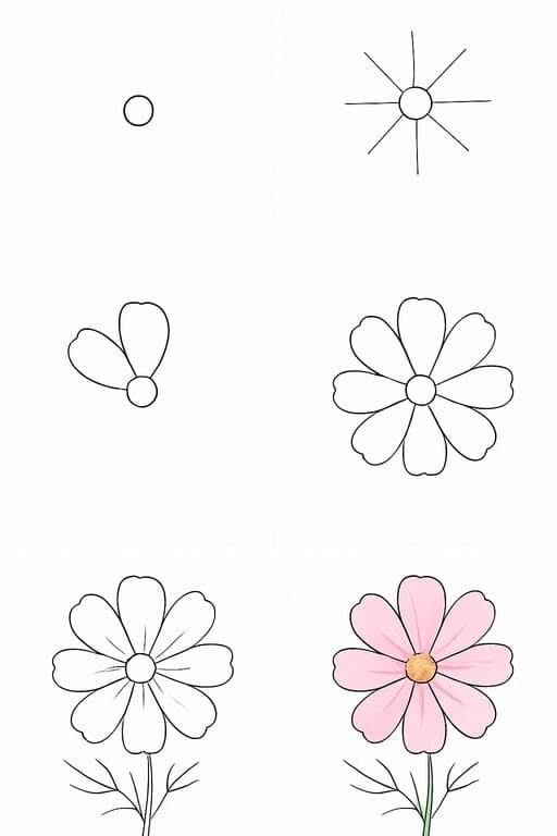 Simple Flower with Petals and Stem