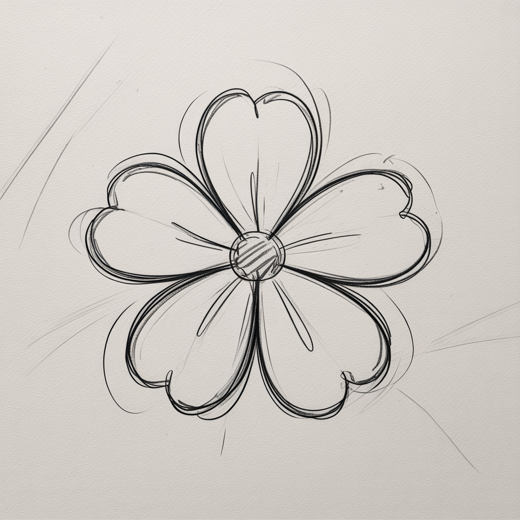 Simple Four-Petal Blossom Sketch