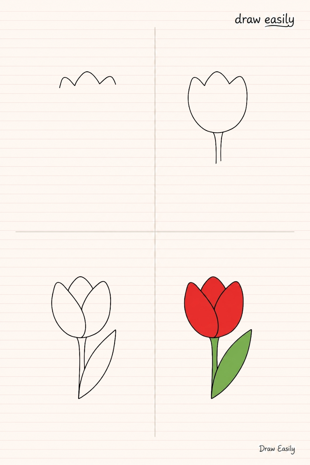 Simple Red Tulip Step by Step