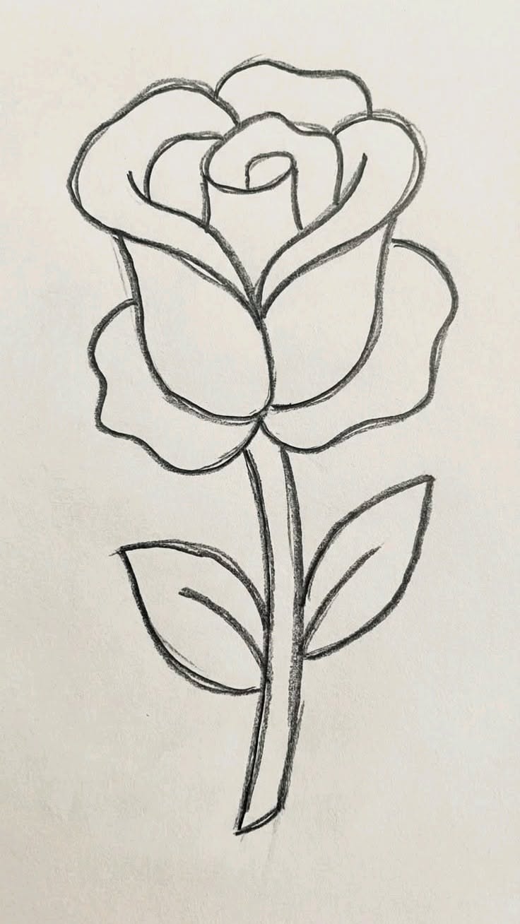 Simple Rose with Leafy Stem