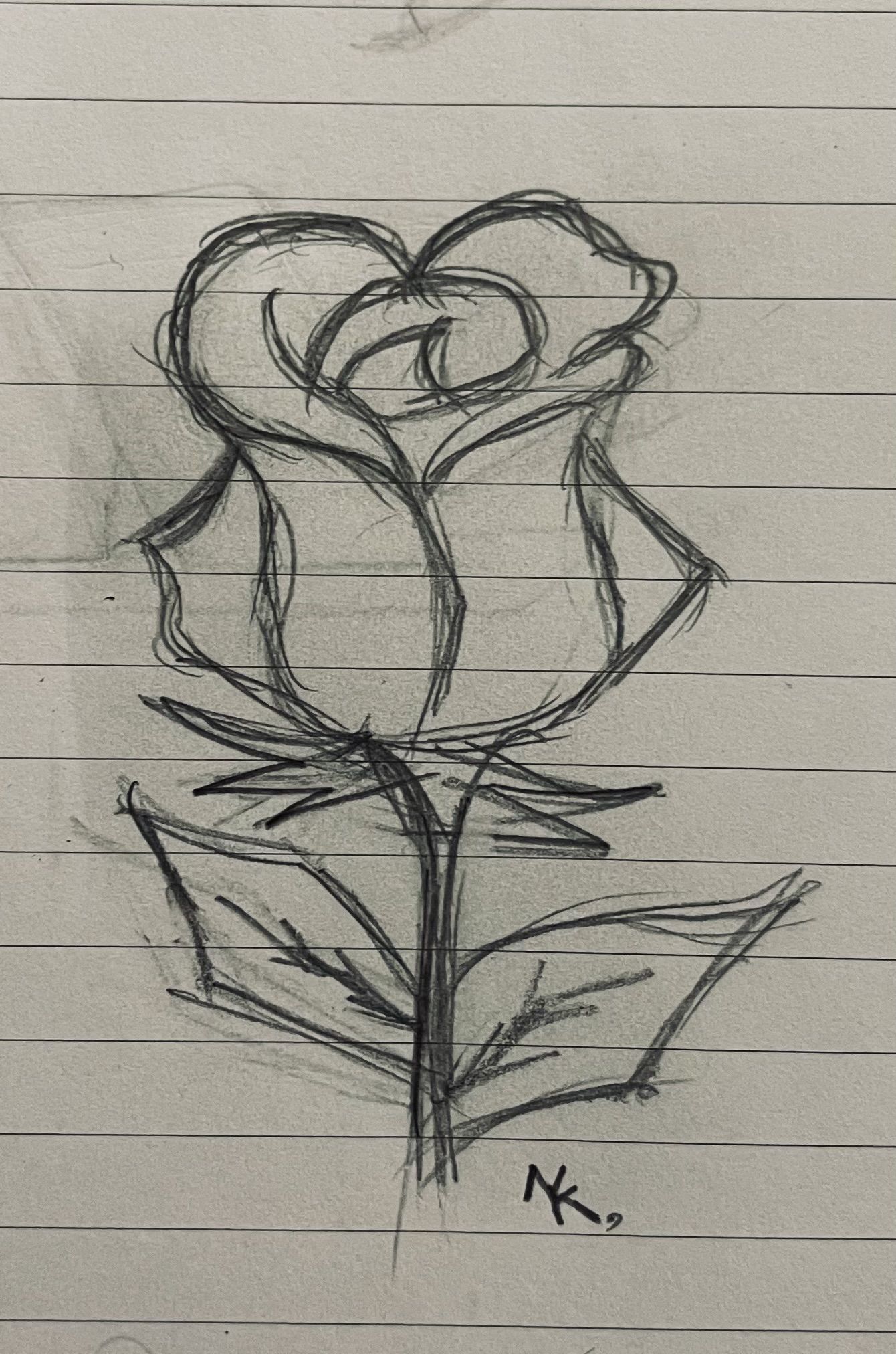 Simple Sketch of a Rose with Leaves