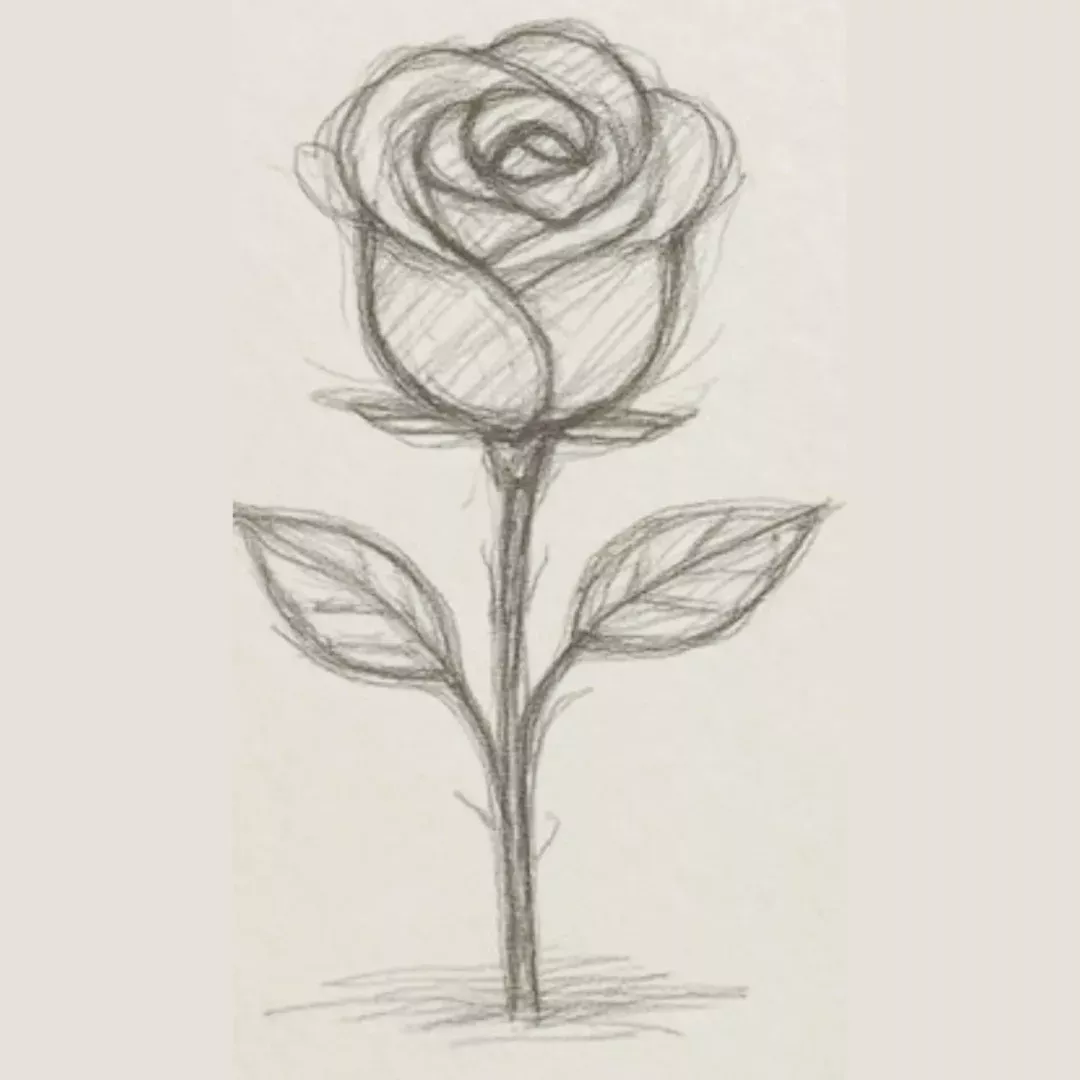 Simple Sketch of a Rose with Leaves