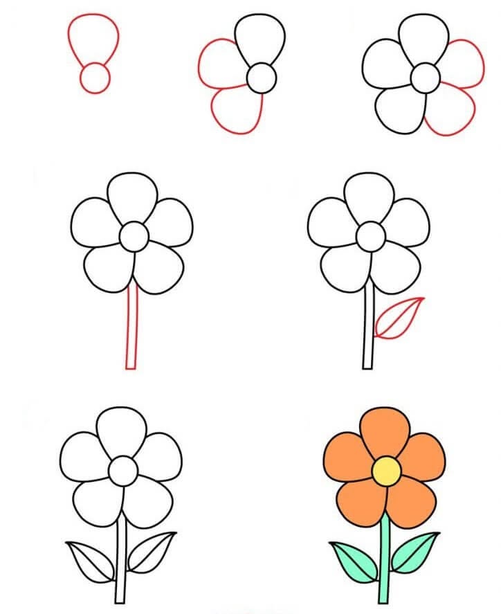 Simple Step-by-Step Cartoon Flower