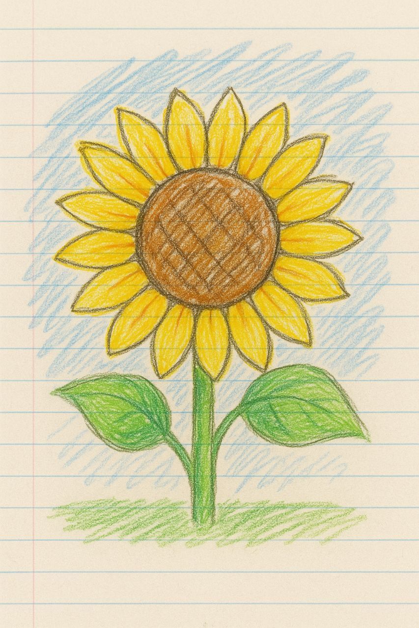 Simple Sunflower with Leaves