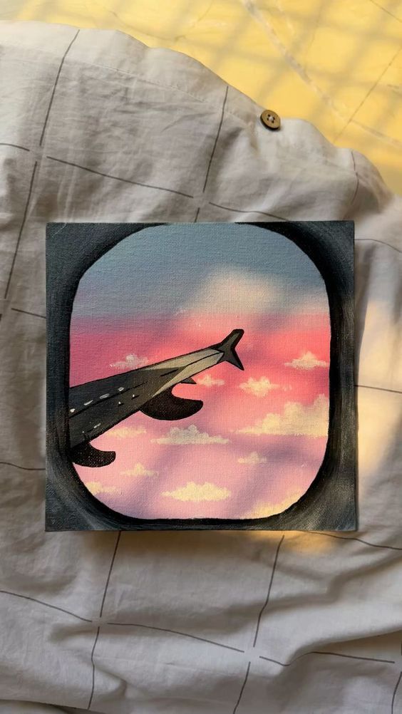 Airplane Wing with Dreamy Sunset