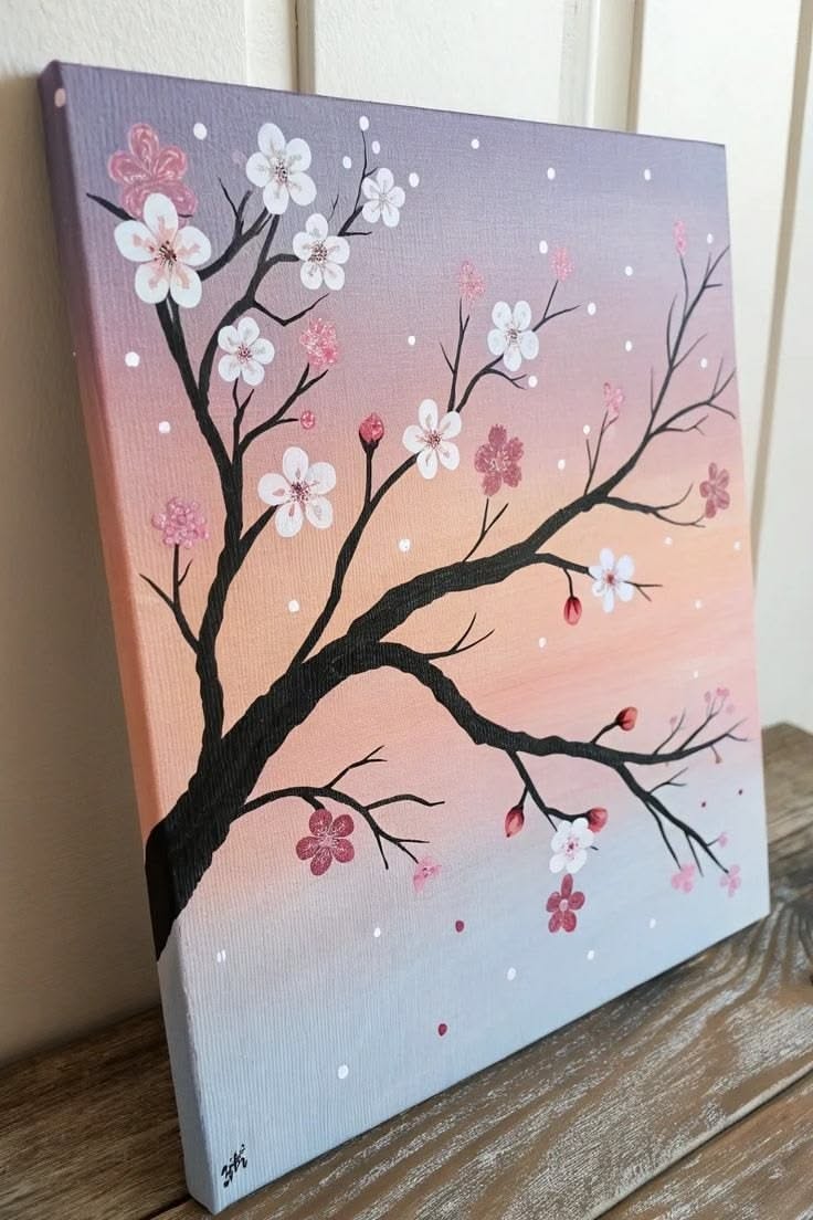 Beautiful Cherry Blossom Branch at Sunset