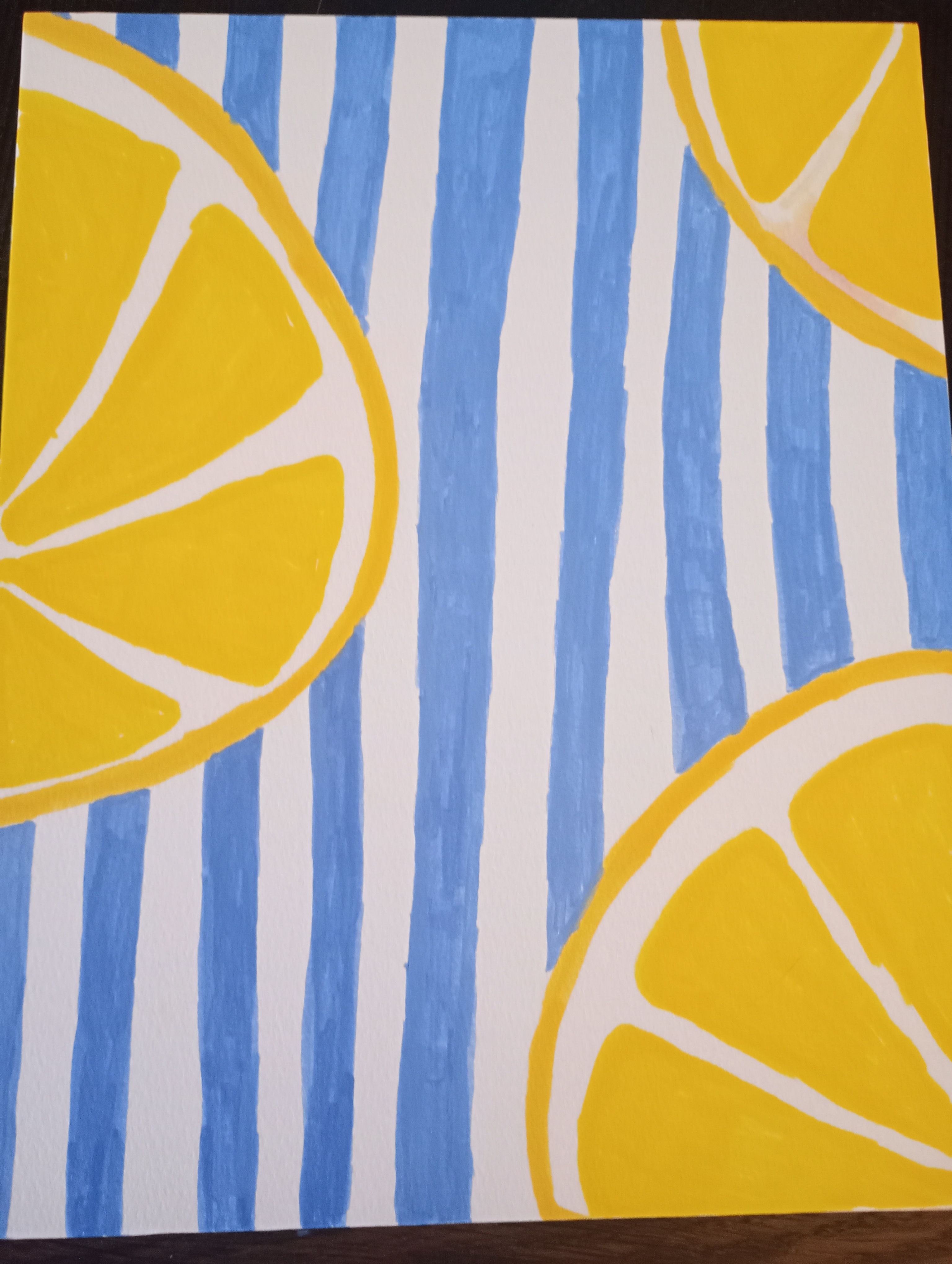 Bright Lemon Slices on Blue Stripes