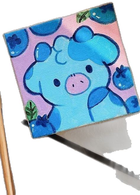 Easy Things to Paint: Cute Blue Piglet with Berries