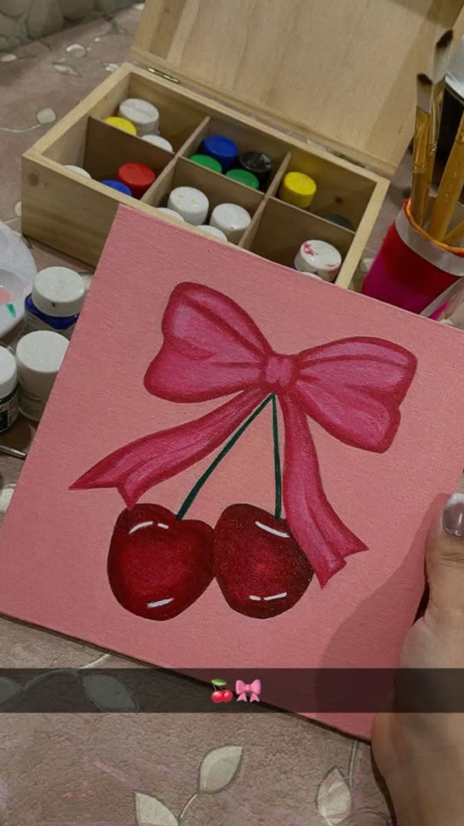 Cute Cherries with Pink Bow
