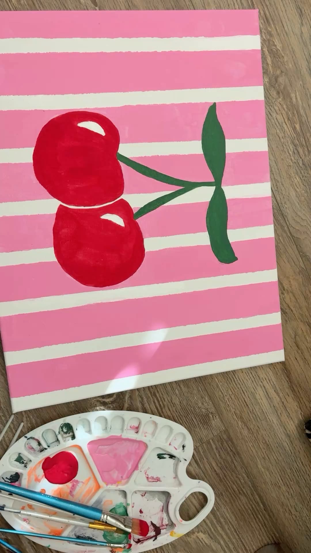 Cute Cherry Pair on Striped Background