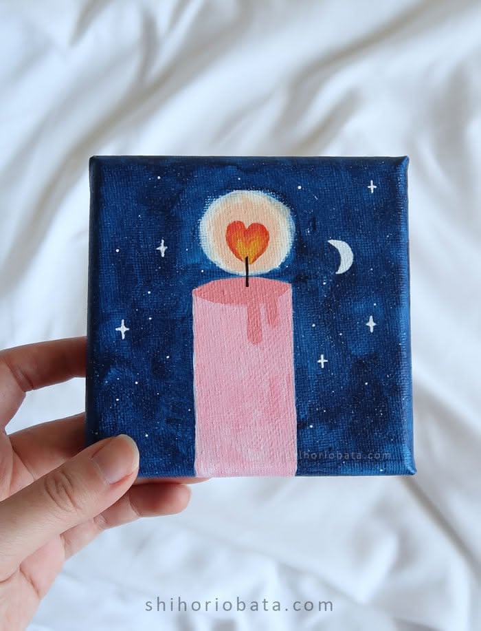 Cute Heart Candle in a Night Sky