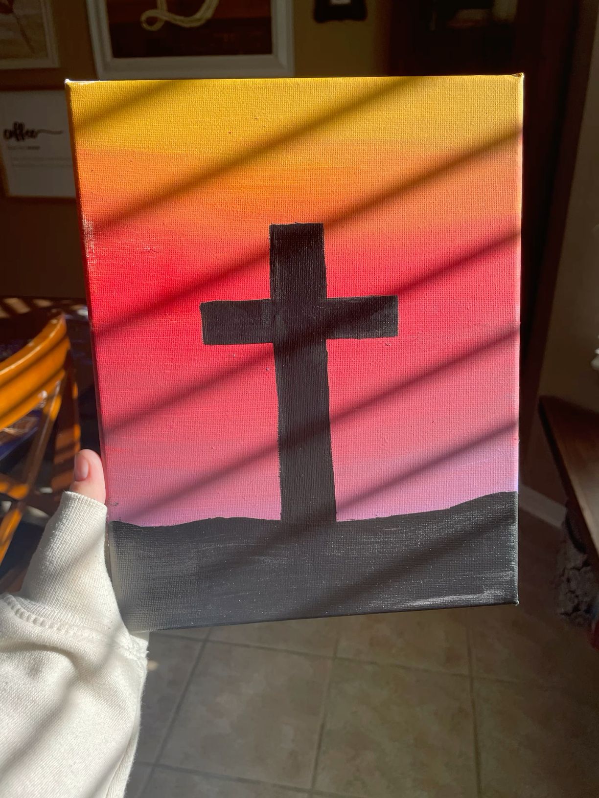 Simple Cross Silhouette at Sunset