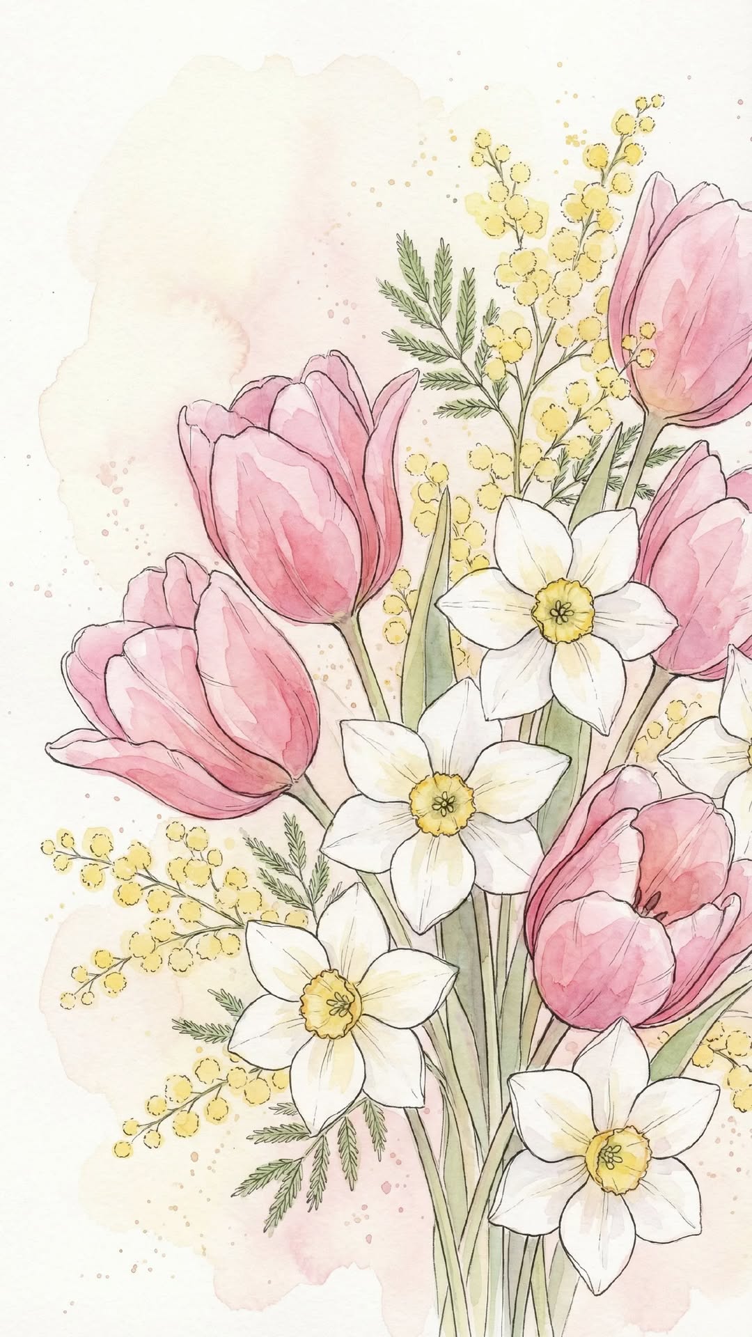 Charming Pink Tulips and White Daffodils Bouquet