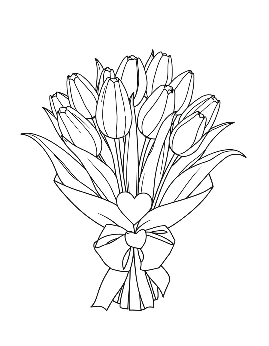 Charming Tulip Bouquet with Heart Ribbon