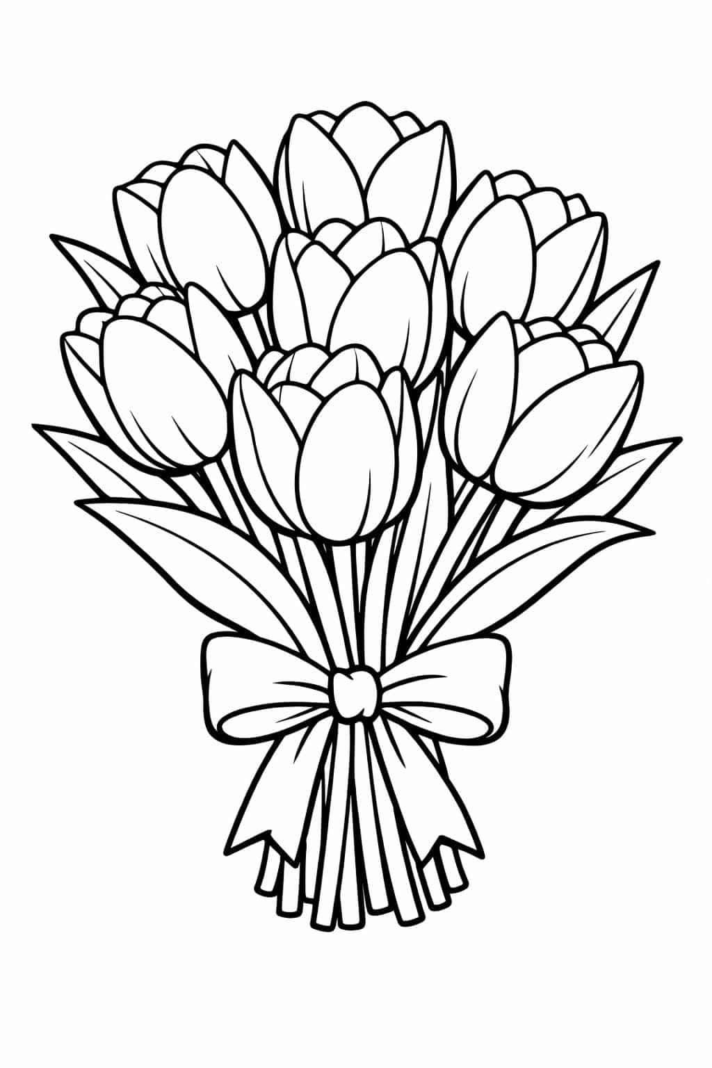 Flower Drawing: Charming Tulip Bouquet with Ribbon