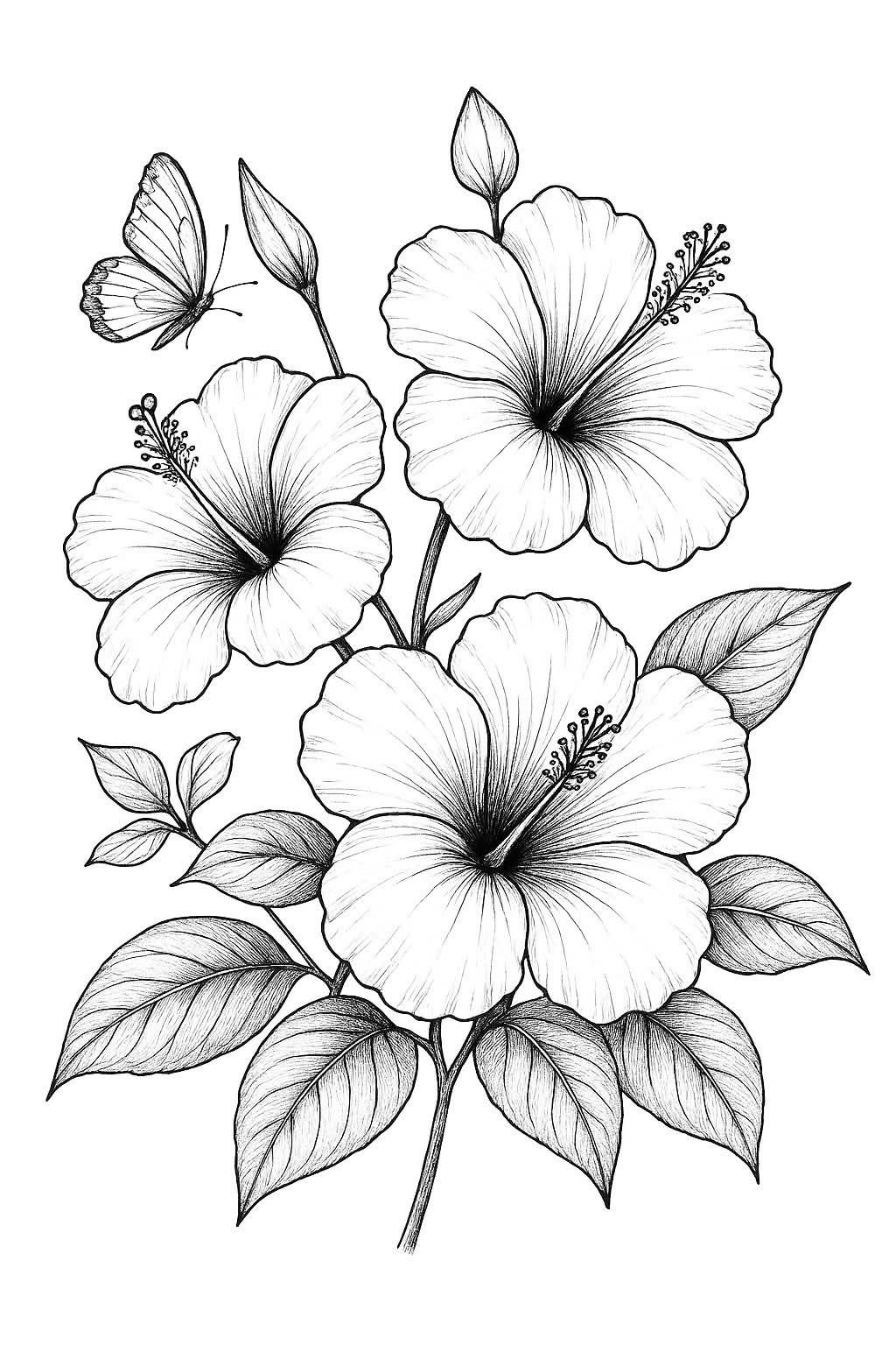 Elegant Hibiscus Flowers with Butterfly