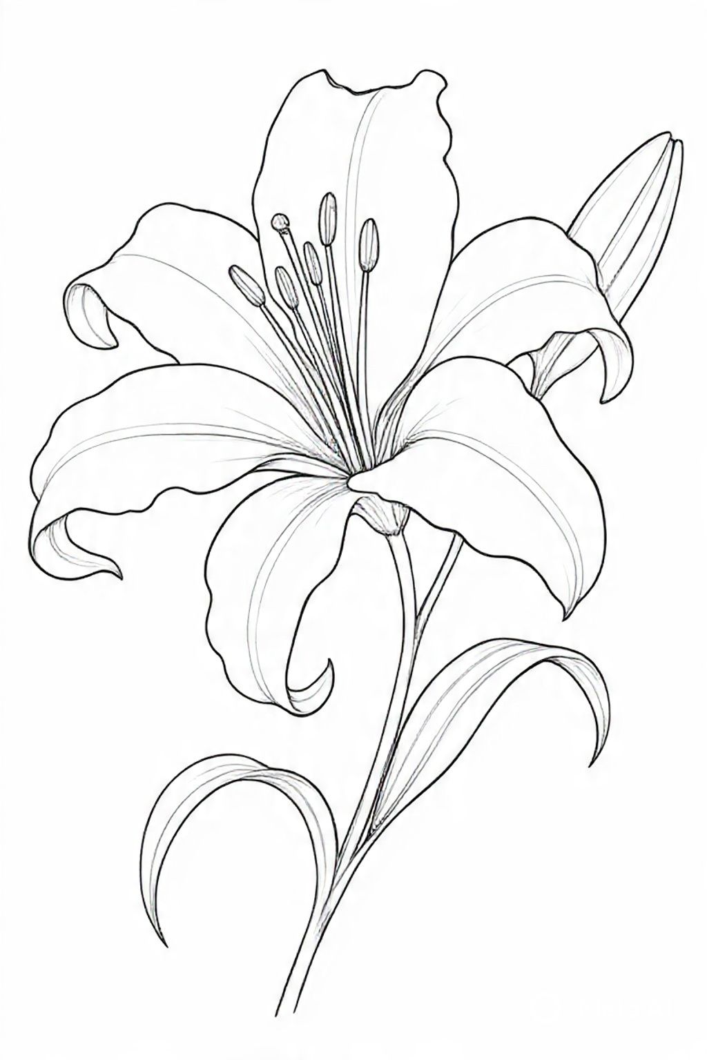 Flower Drawing: Elegant Lily Bloom with Delicate Petals