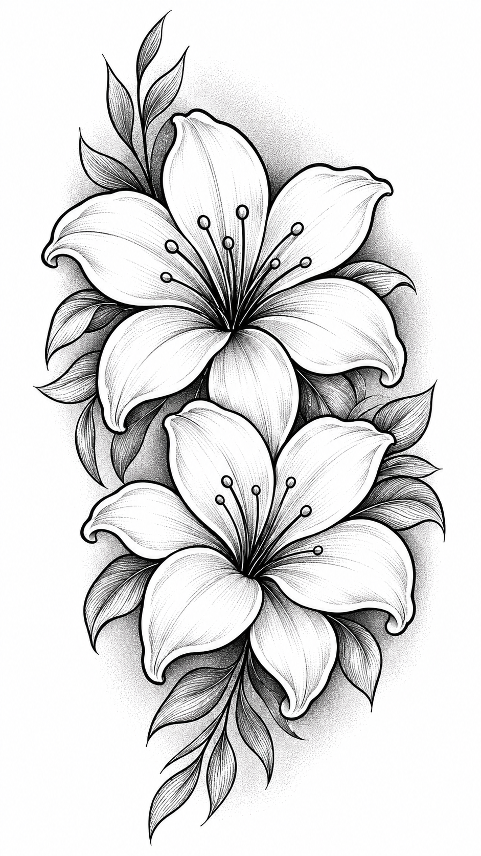 Elegant Lily Blossoms with Leaves