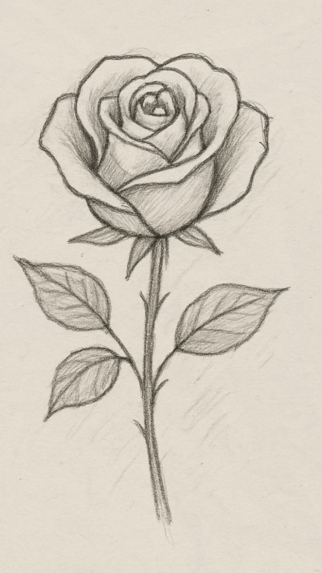 Elegant Pencil Sketch of a Rose with Leaves
