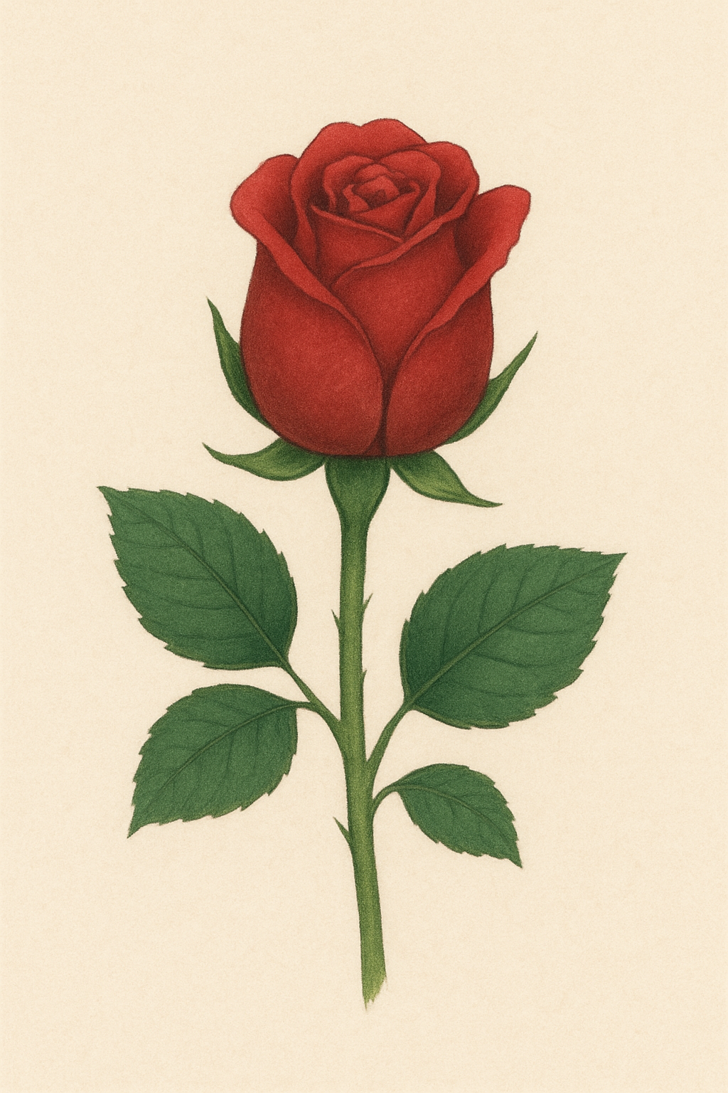 Elegant Red Rose with Green Leaves