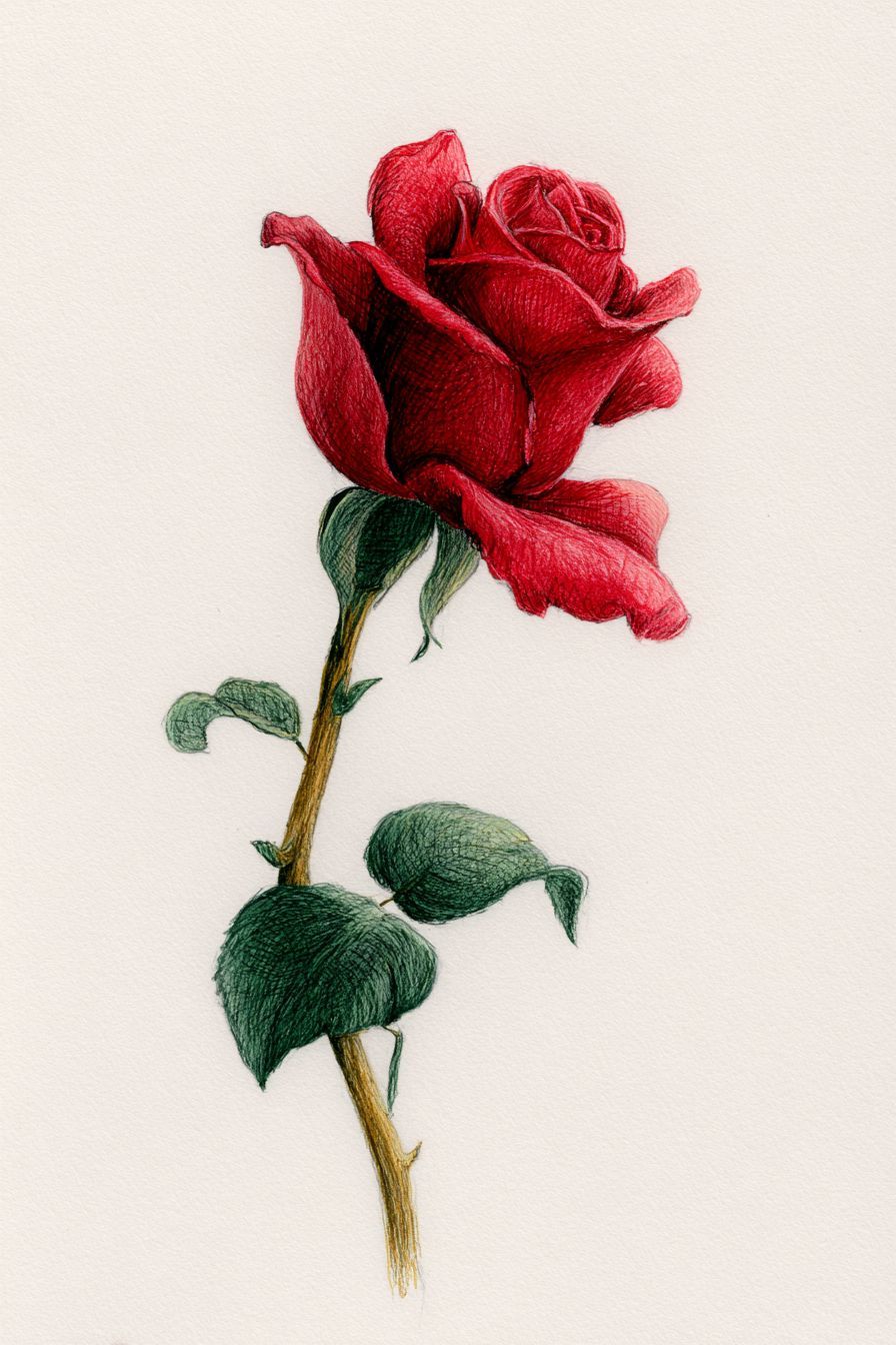 Elegant Red Rose with Green Stem