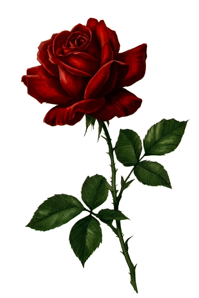Elegant Red Rose with Lush Green Leaves