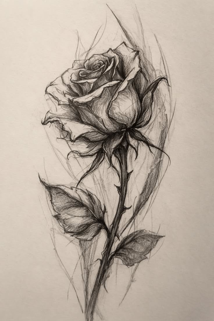 Elegant Rose Sketch with Detailed Petals